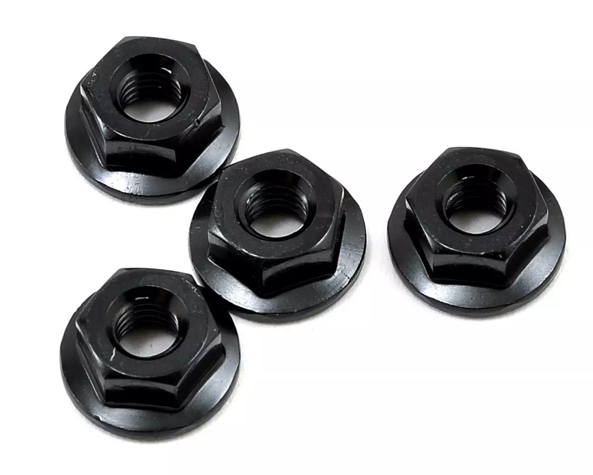 Yokomo 4mm Aluminum Serrated Flanged Nut (Black) (4)